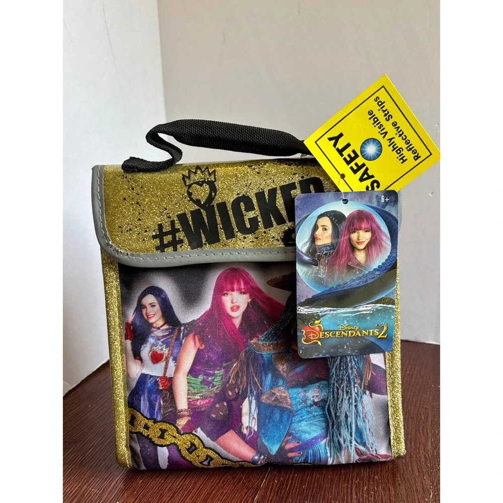 Disney Descendants 2 Insulated Lunch Bag Gold Glitter Wicked Mal Evie Uma NWT